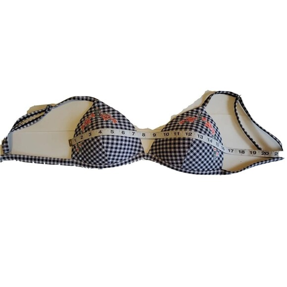 Womens Swimwear Top Large Black & White Check Print W/ Floral Detail Padded Bust - Picture 9 of 10